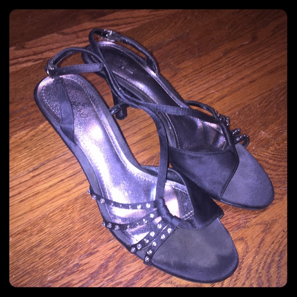 Rhinestone Black strappy heels